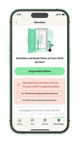 Screenshot showing account deletion process in TherapyLift app