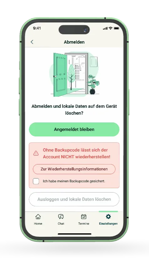 Screenshot showing account deletion process in TherapyLift app