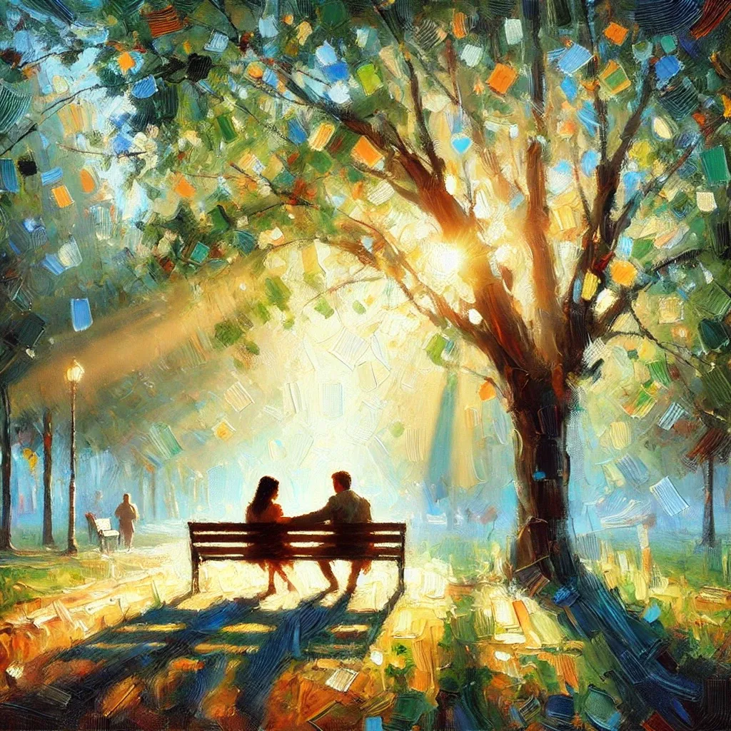 Paar auf einer Bank spricht über Beziehung